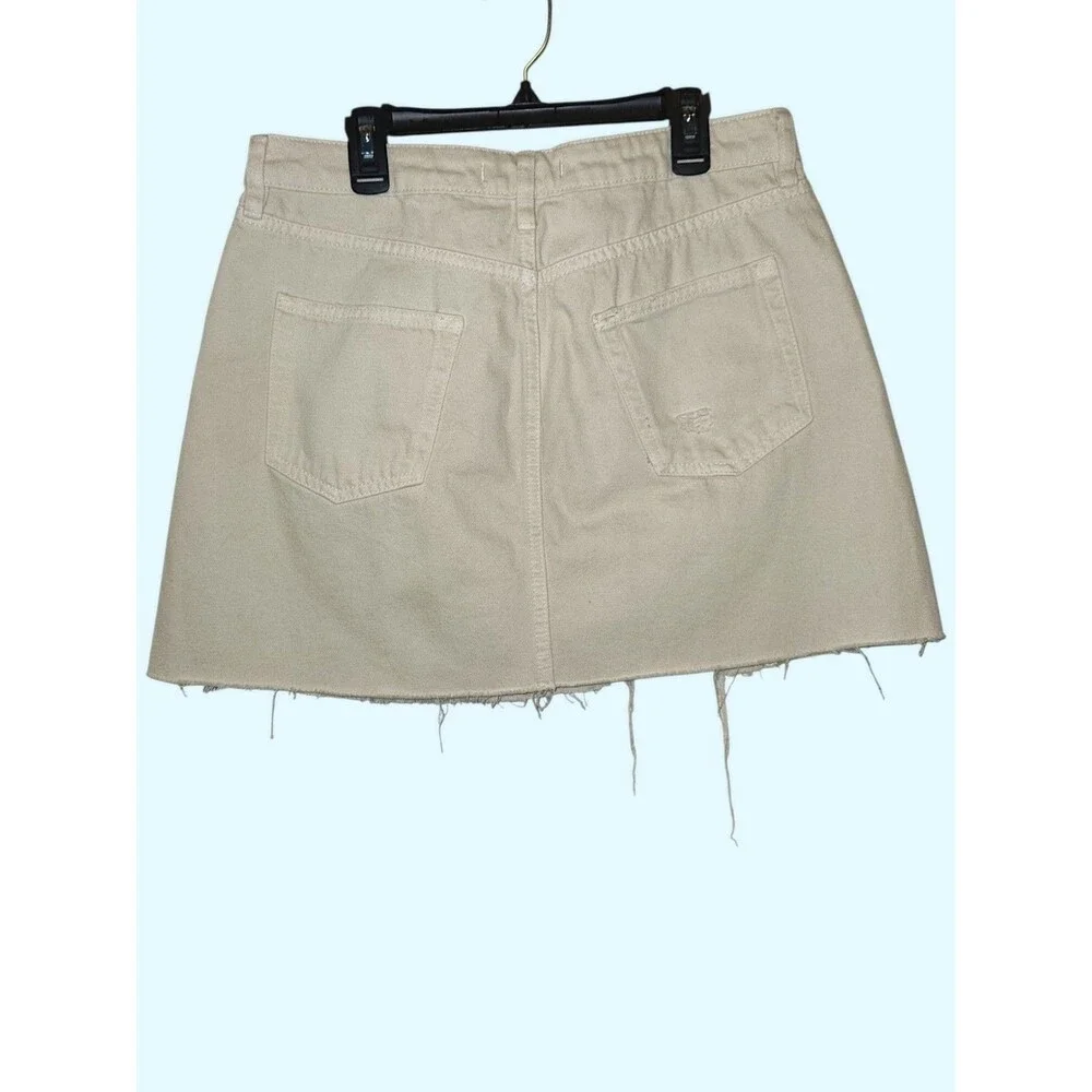 We The Free Mini Denim Skirt Size 31 Off White Distressed Button Fly Raw Hem